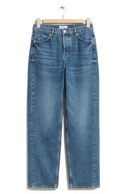 & Other Stories Straight Leg Button Fly Jeans in Mid Blue