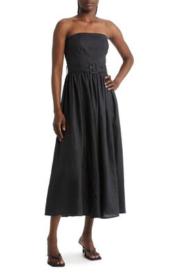 & Other Stories Strapless Fit & Flare Belted Linen Dress in Black
