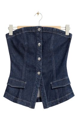 & Other Stories Strapless Organic Cotton Blend Denim Top in Rinse Blue