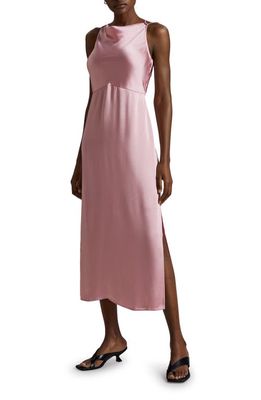& Other Stories Strappy Cowl Neck Satin Midi Dress in Pink