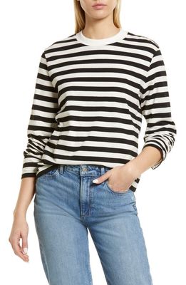 & Other Stories Stripe Long Sleeve Cotton Knit Top in Beige/White Stripe
