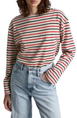 & Other Stories Stripe Long Sleeve Cotton Top in Offwhite/red/navy Stripe