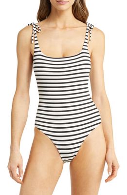 & Other Stories Stripe Square Neck Rib One-Piece Swimsuit in Black/White Stripe