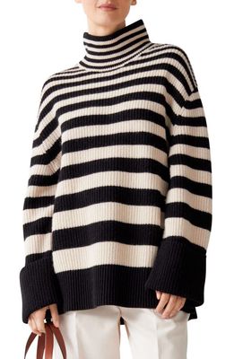 & Other Stories Stripe Turtleneck Wool & Cotton Sweater in Black/Beige Stripe