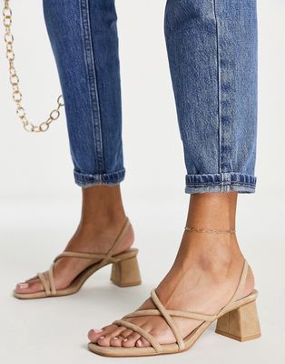 & Other Stories suede strappy heeled sandals in beige-Neutral