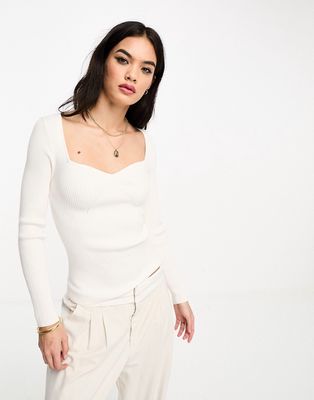 & Other Stories sweetheart neckline knit top in white