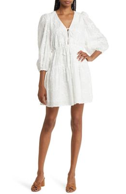 & Other Stories Textured Tie Front Long Sleeve Dress in White Embroidery