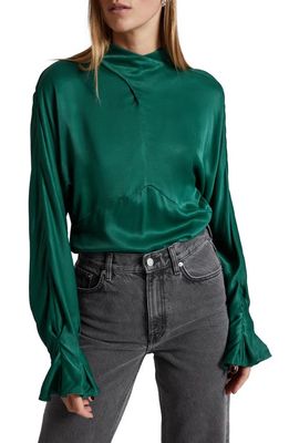 & Other Stories Tie Back Satin Top in Green