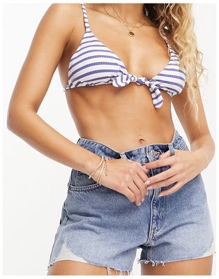 & Other Stories tie front triangle bikini top in blue and white stripe-Multi