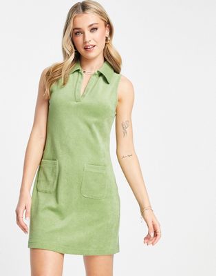 & Other Stories towelling mini dress with pockets in green