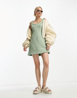 & Other Stories tweed textured mini dress in green