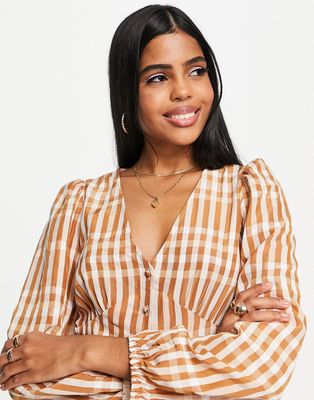 & Other Stories v neck blouse in beige check print-Neutral