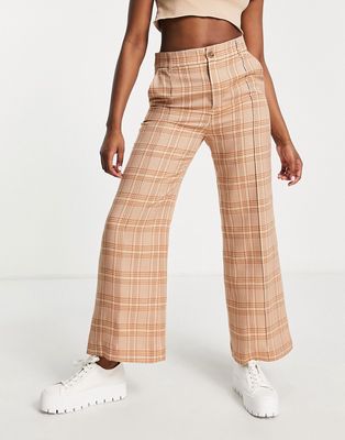 & Other Stories wide leg pants in beige check print-Neutral