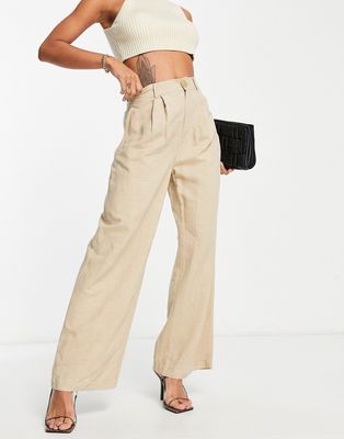 & Other Stories wide leg pants with pleat front in beige linen-Neutral