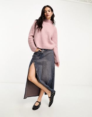& Other Stories wool and alpaca blend high neck cropped sweater in blush pink