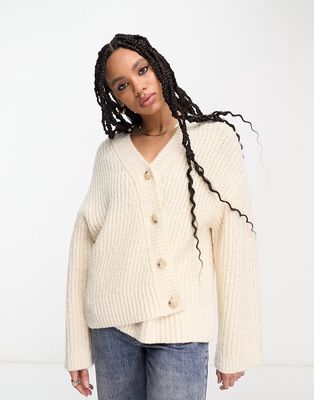 & Other Stories wool asymmetric button cardigan in off white