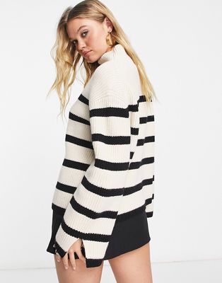 & Other Stories wool blend high neck sweater in off white and black stripe-Multi