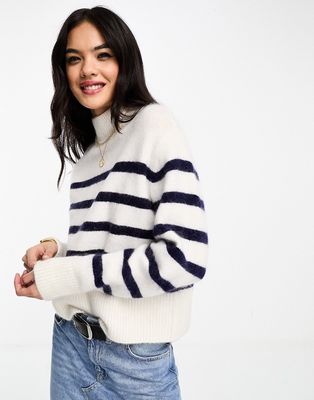 & Other Stories wool blend sweater in white and navy stripe-Neutral