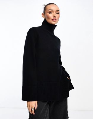 & Other Stories wool high neck oversize sweater in black