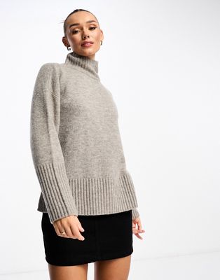 & Other Stories wool roll neck oversize sweater in gray melange-Neutral