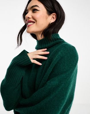 & Other Stories wool roll neck oversized sweater in dark green