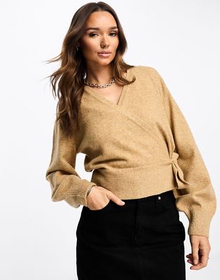 & Other Stories wrap cardigan in light brown melange exclusive to ASOS