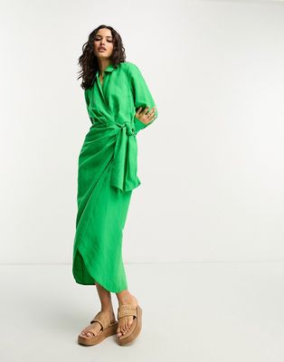 & Other Stories wrap midi dress in green
