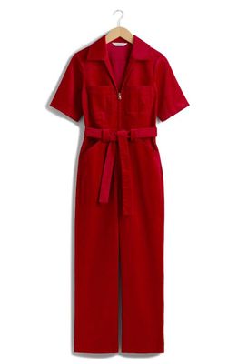 & Other Stories Zip Front Corduroy Jumpsuit in Red