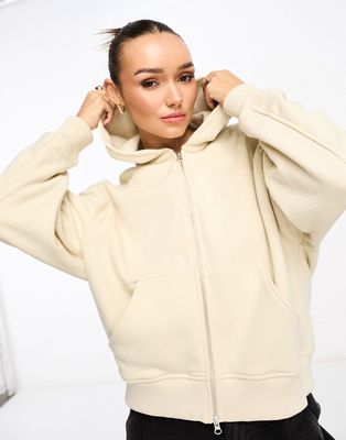 & Other Stories zip front hoodie with sculptural sleeve in beige-Neutral