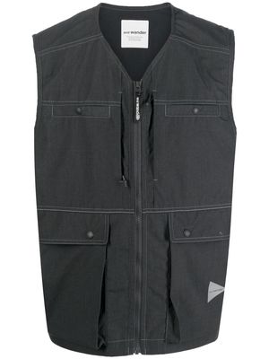 and Wander contrast stitching zip-up gilet - Grey