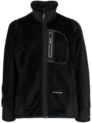 and Wander logo-embroidered fleece bomber jacket - Black