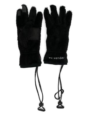 and Wander logo-embroidered fleece gloves - Black