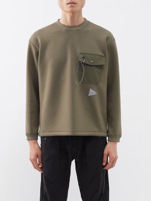 And Wander - Logo-print Flap-pocket Jersey Sweatshirt - Mens - Khaki