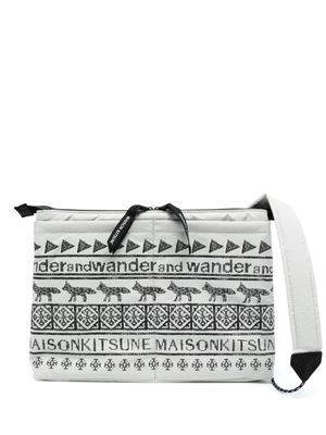and Wander x Maison Kitsuné Nordic-print messenger bag - White
