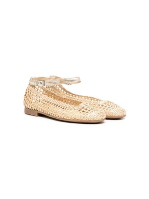 ANDANINES ankle-strap interwoven ballerina shoes - Gold