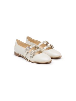 ANDANINES crystal buckle ballerina shoes - White
