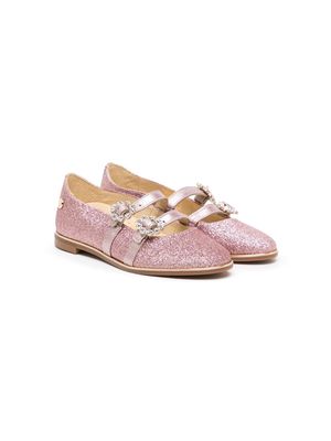ANDANINES crystal-embellished glittery ballerina shoes - Pink