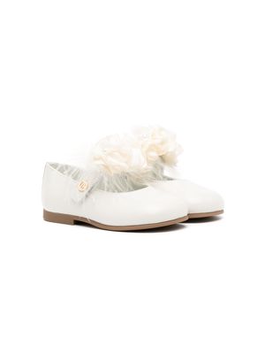ANDANINES faux-flower-detail leather ballerina shoes - White