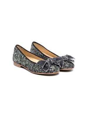 ANDANINES glitter-embellished bow-detail ballerinas - Silver