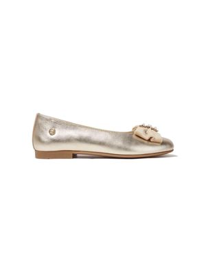 ANDANINES pearl-bow metallic ballerina shoes - Gold