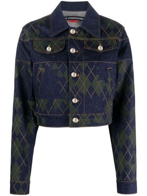 Andersson Bell argyle-pattern cotton denim jacket - Blue