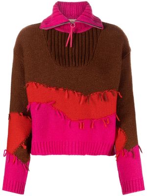 Andersson Bell colour-block fringed jumper - Brown