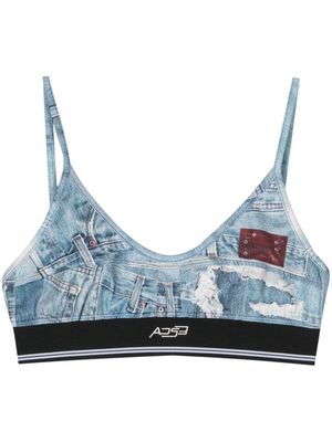 Andersson Bell denim-print jersey bralette top - Blue