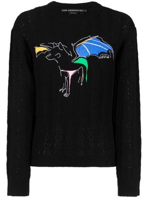 Andersson Bell Dragon pointelle-knit embroidered jumper - Black
