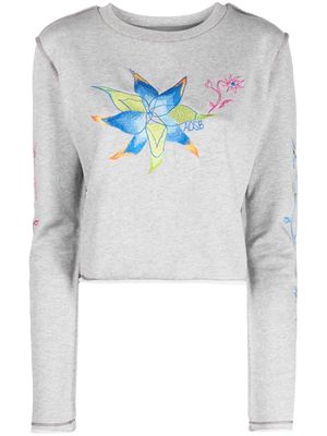 Andersson Bell floral-embroidered exposed-seam T-shirt - Grey
