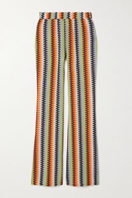Andersson Bell - Marta Striped Crochet-knit Flared Pants - Orange