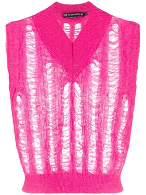 Andersson Bell open-knit V-neck vest - Pink