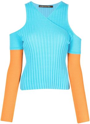 Andersson Bell two-tone ribbed-knit top - Blue