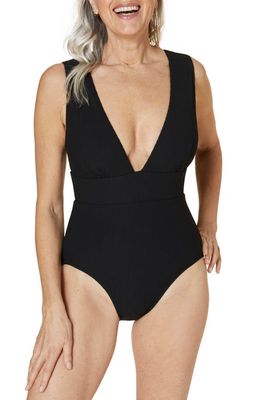 Andie Mykonos Ribbed One-Piece Swimsuit in Black