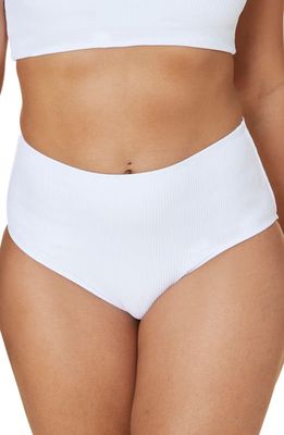 Andie Ribbed High Waist Bikini Bottoms in White Ribbed